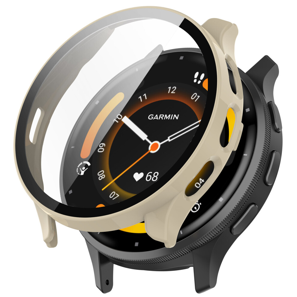 (Ivory White) For Garmin Venu 3 Pc Case With Tempered Glass Screen Protector Scratch Resistant Watch Cover - Black White,Black 6914287338104