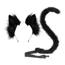 Cosplay-Kostümset aus Kunstpelz, Katzenohren-Stirnband mit flexiblem Schwanz und Druckknopfverschluss, rutschfestes Stirnband aus