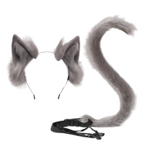 Cosplay-Kostümset aus Kunstpelz, Katzenohren-Stirnband mit flexiblem Schwanz und Druckknopfverschluss, rutschfestes Stirnband aus