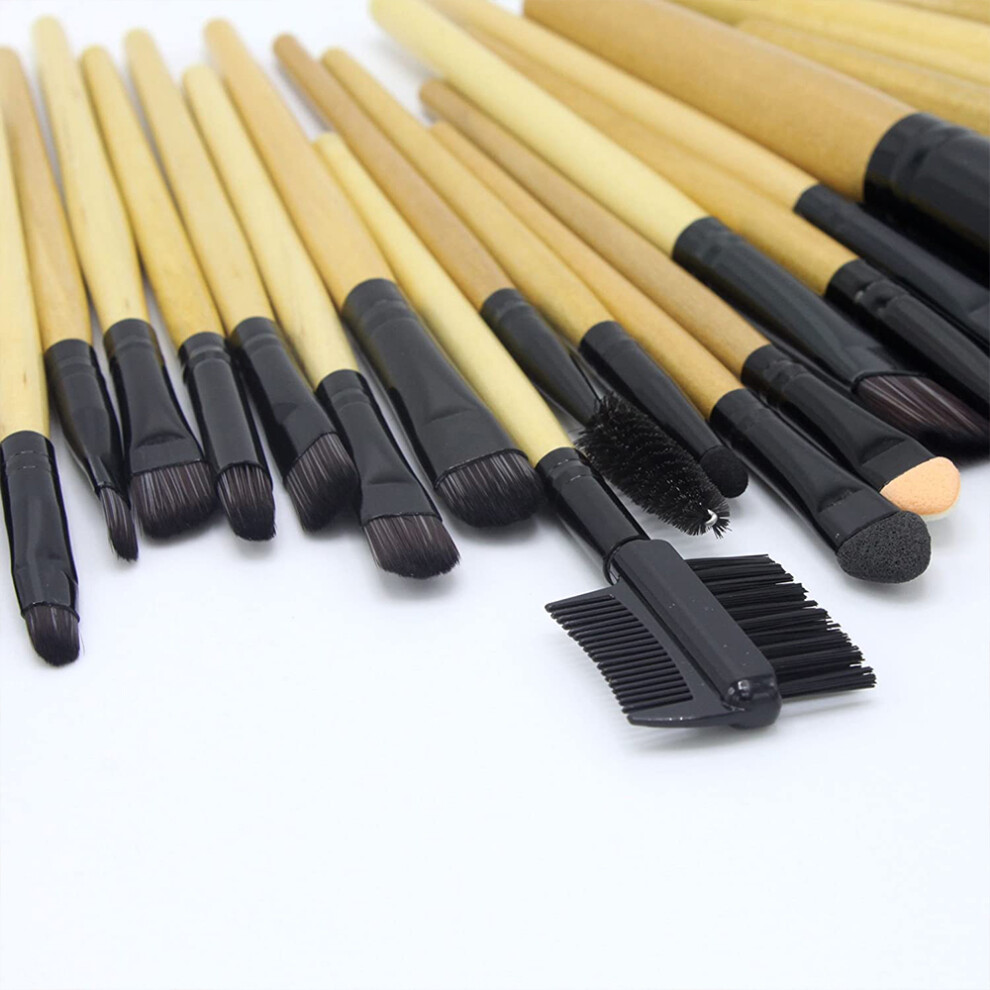 Makeup Brush Set With Roll-up Case, Comfortable Wooden Handle For Precision Application, Soft Synthetic Fibers And Dense Bristles For Professional Re