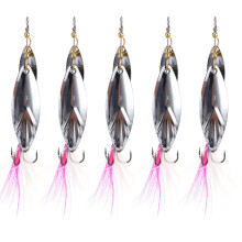 Mye brukte spinnerfiskelokker, harde agn metallskjelokke med bucktail-teaser for ørret, gjedde, laks, lokkemiddel i aluminium med naturtro svømming