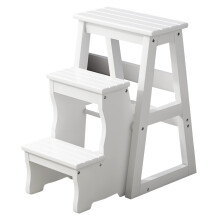 3 Step Folding Wooden Ladder Chair, 2 in 1 Convertible Step Stool for Home Kitchen, White 25.2'