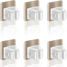 Pieces Wall Mounted Broom Holder, No Drilling Wall Mounted Broom Holder, Wall Mounted Broom Holder for Kitchen, Stairs, Bathroom, Garage (Gold 6 Piece