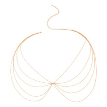 Joyería de cadena corporal para mujer, cadena de cintura dorada de metal multicapa con diseño de sujetador arnés bohemio, cadena de cadera