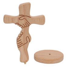 Christian Religious Crosses Faith-Inspired Symbol with Hand Shaking Carving Texture and Rustic Design, Made from Sturdy Beech Wood for Church Décor