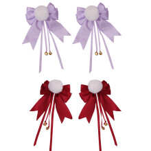 Haarclip met strik voor vrouwen en meisjes, hoogwaardig stoffen haaraccessoire in Lolita-stijl met belletjes en pluizige balletjes, geschikt voor