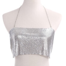 Rhinestone Body Chain for Women, Halter Neck Sparkly Lime Crystal Jewelry with Adjustable Silver Alloy Chain, Backless Tank Top Festival Outfits Metal