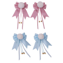 Barrettes Lolita avec clochettes et pompons, barrettes en satin pour femmes et filles, nœud papillon long avec pince en métal, tension ajustable,