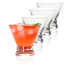 Stemless Martini Glasses Set of 4, 8oz Crystal Cocktail Cups with Elegant Design and Heavy Base