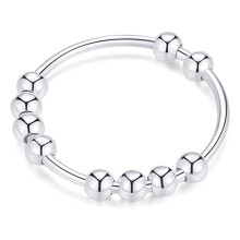 Anello antistress girevole con 10 perline d'argento in argento sterling S925, regalo perfetto, gioiello ipoallergenico antistress per donne e uomini.
