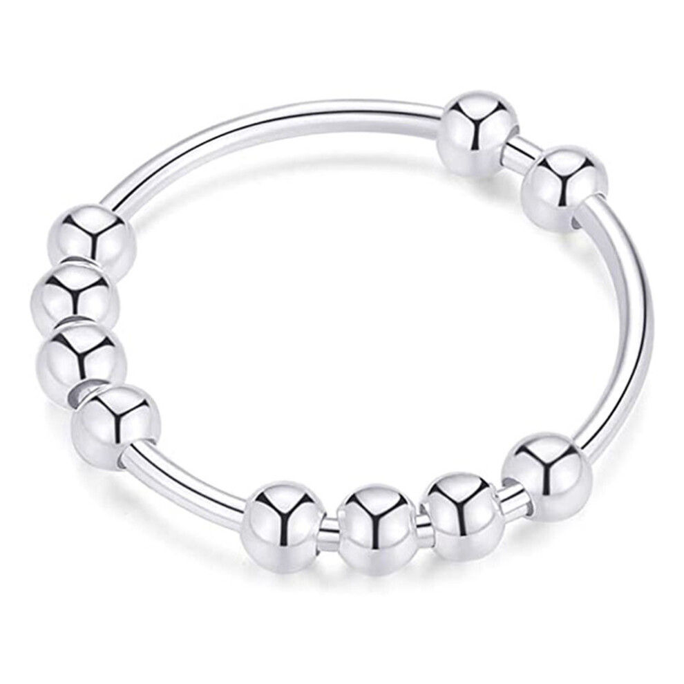 Perfect Gift, Minimalist Design Fidget Ring with Rotating Beads in S925 Sterling Silver, Stress Relieving Meditation Rings for Anxiety Relief, Safe Fo-image-OPC-PQQBPPJ-NEW