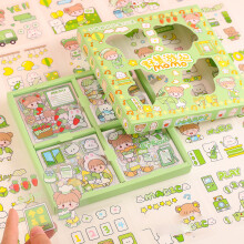 Bloemdecoratiestickers collectie, schattige cartoon dieren transparante scrapbookstickers, zelfklevende PET-stickers voor knutselprojecten, bullet