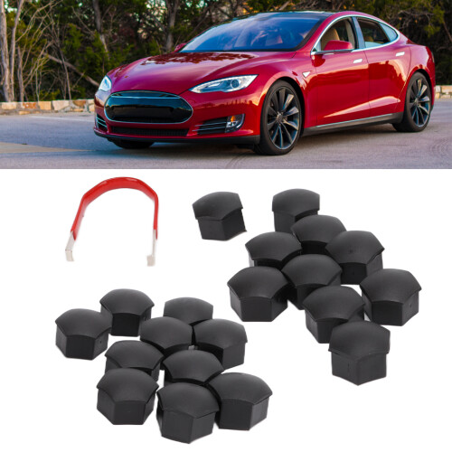 20 Stück schwarze Radmutternabdeckungen mit Entferner für Tesla Model 3
