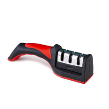 Kitchen Knife Sharpener 3Stage Manual Sharpening Tool Fast Edge with Detachable Head Red