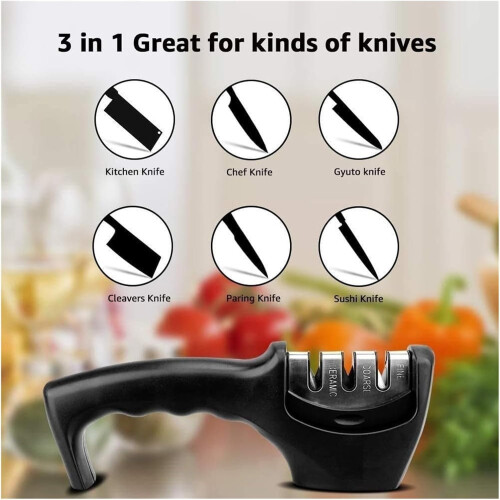 Kitchen Knife Sharpener 3Stage Manual Sharpening Tool Fast Edge  with Detachable Head Red 2