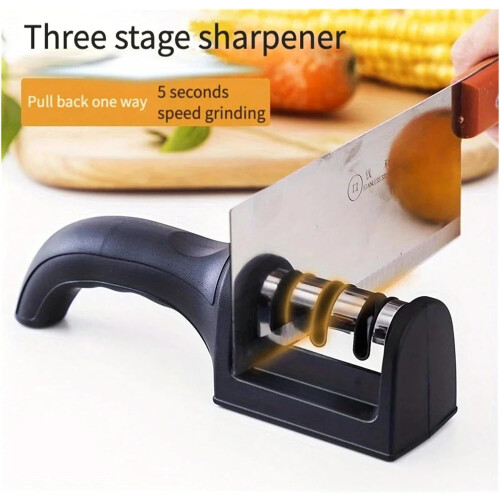 Kitchen Knife Sharpener 3Stage Manual Sharpening Tool Fast Edge  with Detachable Head Red 1