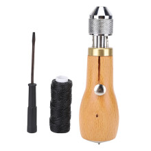 Wood Handle Stitching Awl With Waxed Thread And Needles Quick Lock Stitch Repair Tool For Leather Canvas Tents Bags Shoes DIY Sewing Kit