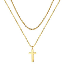 Diamond-Cut Pendant Necklace for Men, Waterproof Jewelry Nickel and Lead Free with Smooth Solid Wheat Chain, Layered Cuban Link for Christian Fashion