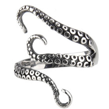 Verstelbare ring met zeemonstermotief, octopusring van legering met tentakels en klauwen, hypoallergeen 925 sterling zilver, geïnspireerd op