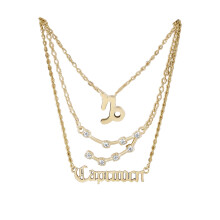 High-Quality Materials Necklace Set for Women, Layered Choker Astrology Horoscope Old English Letter Pendant, 12 Constellation Symbol Dainty Retro Sty