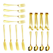 Cheese Knife and Butter Spreader Set 16Piece Gold Stainless Steel Charcuterie Accessories with Tongs