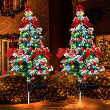 Solar Christmas Tree Lights 34 Inch Waterproof MultiColor LEDs Dual Modes for Outdoor Garden Pathway Decor