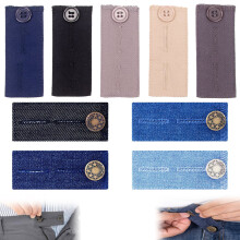 Waist Extender Set, Button Extender for Adjustable Waistline No Sewing Required Easy to Use Discreet Behind Belt Reusable Durable Cotton Denim
