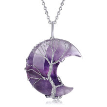 Collana Albero della Vita per Donna, Collana di Cristallo Curativo con Ciondolo Luna, Gioielli Reiki in Quarzo Trasparente Naturale per la