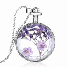 Collana con ciondolo in vetro spesso, fiore vero conservato in resina, gioielli con fiori secchi fatti a mano con cornice in lega, collana con