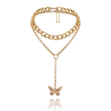 Halskette mit Schmetterlings-, Kreuz- und Engelsanhänger, klobige Choker-Kette im Boho-Stil mit zierlichen Punk-Körperketten im Retro-Design,