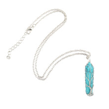 Colar com Pingente de Cristais de Cura dos Chakras, Joia Boêmia Artesanal com Corrente Banhada a Prata para Mulheres, Pingente de Cristal de Cura
