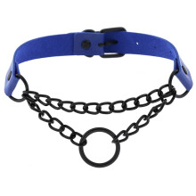 Gothic Choker Necklace for Girls, Curb Link Chain with Adjustable Neckband in PU Simulated Leather, Punk Design Fashion Accessories for Halloween, Con