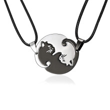 Halsbandset för kattälskare, matchande kattvänskapshalsband för två med Yin Yang-design i rostfritt stål, justerbart kedjehalsband för bästa
