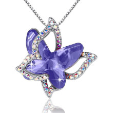 Elegant Heart-Shaped Design Butterfly Pendant with Rhodium Plated Silver Tone Finish, Allergy Free Jewelry Lead Free Nickel Free Hypoallergenic Alloy