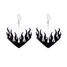 Orecchini pendenti trasparenti da donna, gioielli alla moda, orecchini in acrilico, orecchini pendenti punk a forma di cuore in fiamme, fiamme