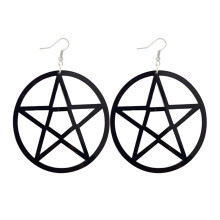 Brincos pendentes femininos, brincos pendentes de acrílico com geometria exagerada, brincos pendentes grandes e circulares com pentagrama vazado
