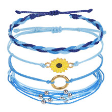 Sunflower Charm Bracelet Handmade Braided Rope Boho Style Adjustable Slipknot Waterproof Construction for Women and Men Suitable for Beach Surfing and