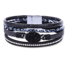 Armbånd med magnetlås for kvinner, håndvevde lærarmbånd med krystallperler, flerlags bohemsk mansjettarmbånd med naturstein