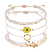 Sunflower Charm Bracelet for Women, Friendship Gift with Adjustable Strand and Braided String Rope, Handmade Beach Jewelry Featuring Boho Waterproof C