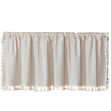 Short Mesh Curtain Bistro Curtain Opaque Boho Curtain Linen Cotton Beige Pure Simple Color Short Curtain Drapes with Tassels for Kitchen Living Room B