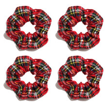 Kersthaarelastiekjes, geruite haaraccessoires van elastische stof, geschikt voor dansavonden, diners, feesten, festivals en dagelijks gebruik, 100%