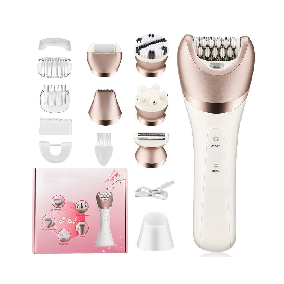 Epilator Hair Removal for Women 6In1 Cordless Rechargeable Shaver WetDry Bikini Trimmer for Face Arm Leg Armpit
