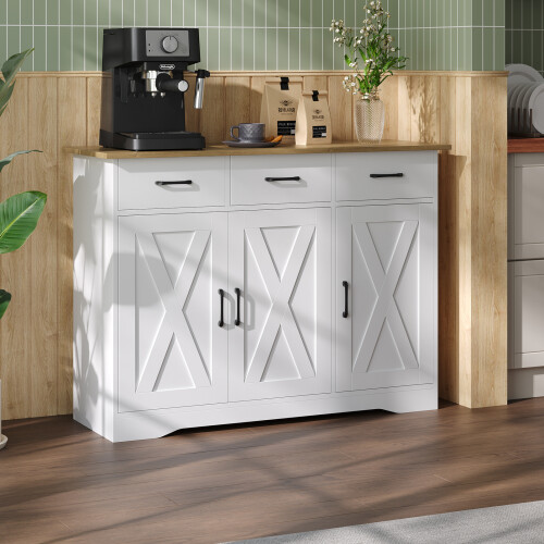 Living And Home 3-Door Wooden Sideboard with 3 Drawers 1