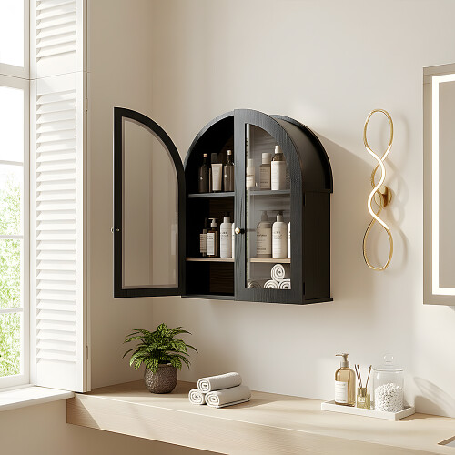 Living And Home Arched Wall Cabinet with Adjustable Shelf 1