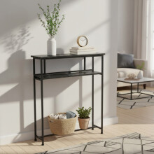 2-Tier Narrow Marble-Effect Console Table, Black