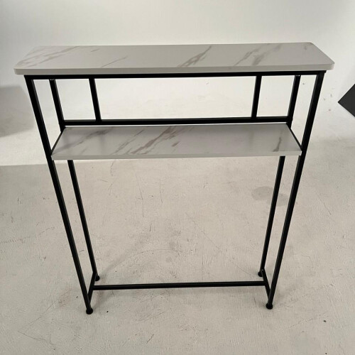 Living And Home 2-Tier Narrow Marble-Effect Console Table, White 2
