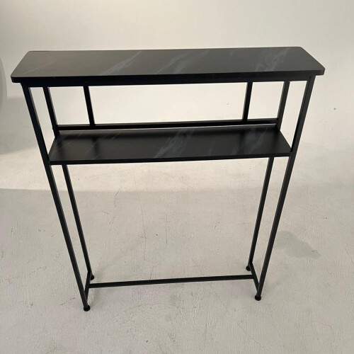 Living And Home 2-Tier Narrow Marble-Effect Console Table, Black 2