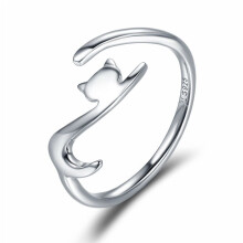 Open Cat Ring for Women 925 Sterling Silver Adjustable Cute Cat Design Jewelry, Anti-Oxidizability Nickel Free Lead Free Protection, White Gold Plated