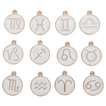 Pendentif breloque pour la création de bijoux, pendentif alphabet en émail double face avec symbole de constellation, breloque initiale en alliage