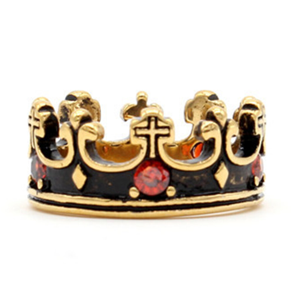 Stainless Steel Vintage Handmade Ring for Men Women, Baroque Vintage Crystal Imperial Crown Cross Jewelry with Domineering Bands Design, Retro Religio-image-OPC-PQQ5V8T-NEW